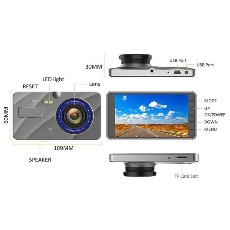 X96 4 inch 2.5D Full HD 1080P Multi-functional Smart Car Dual Lens Video Record Camera Support TF Card / Motion Detection