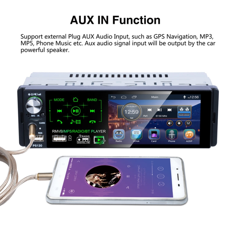 P5130 HD 1 Din 4.1 inch Car Radio Receiver MP5 Player, Support FM & AM & Bluetooth & TF Card, with Steering Wheel Remote Control