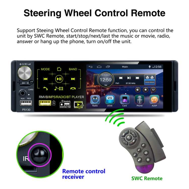 P5130 HD 1 Din 4.1 inch Car Radio Receiver MP5 Player, Support FM & AM & Bluetooth & TF Card, with Steering Wheel Remote Control
