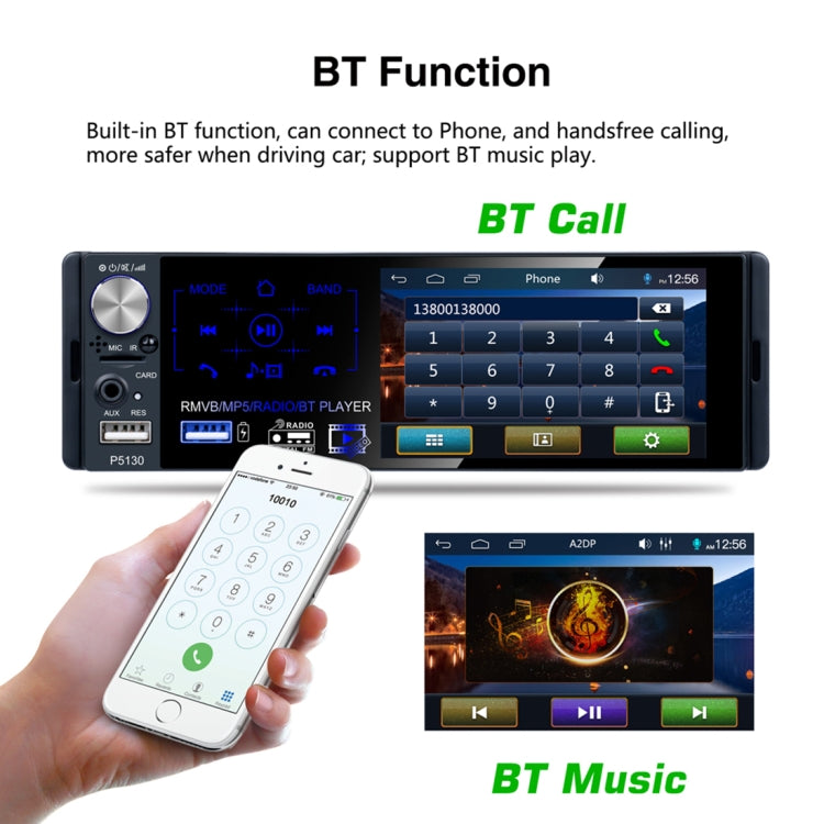 P5130 HD 1 Din 4.1 inch Car Radio Receiver MP5 Player, Support FM & AM & Bluetooth & TF Card, with Steering Wheel Remote Control