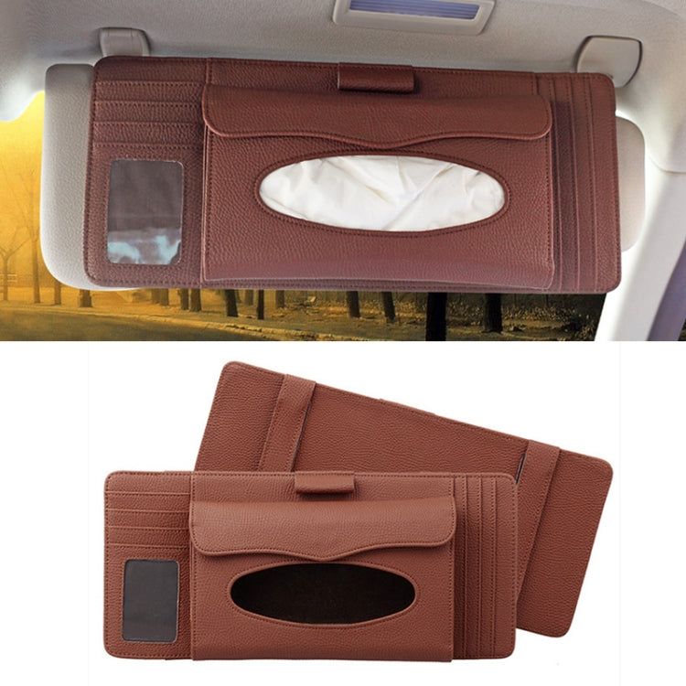 DERANFU 3 In 1 Lichee Texture Multi-function Car Hang Type Leather Towel Box with Card Slot & CD Slot
