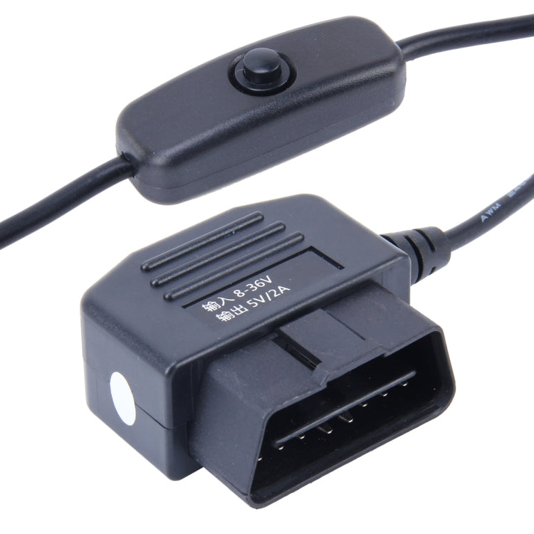Car Auto 16Pin OBDII Charging Cable Mini 5 Pin USB Power Adapter with Switch Button for GPS Tablet E-dog Phone, Cable Length: 3.4m