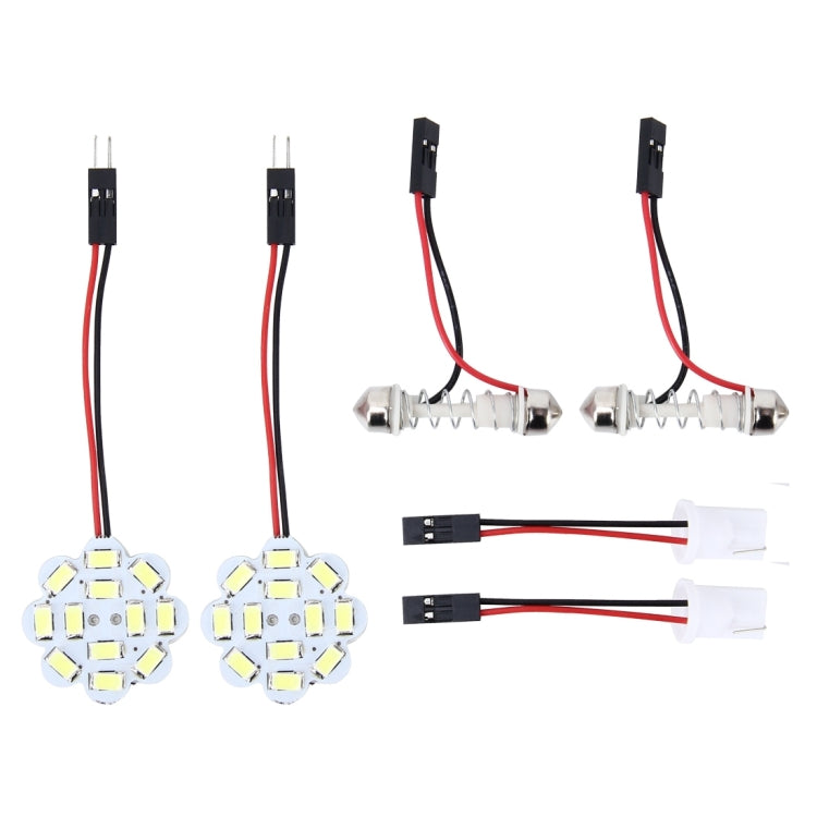 2 PCS 3W 200 LM 6000K Flower Shape Car Auto Interior Doom Reading Light with 12 SMD-5630 LED Lamps Bicuspid and T10 Adapter Cable, DC 12V