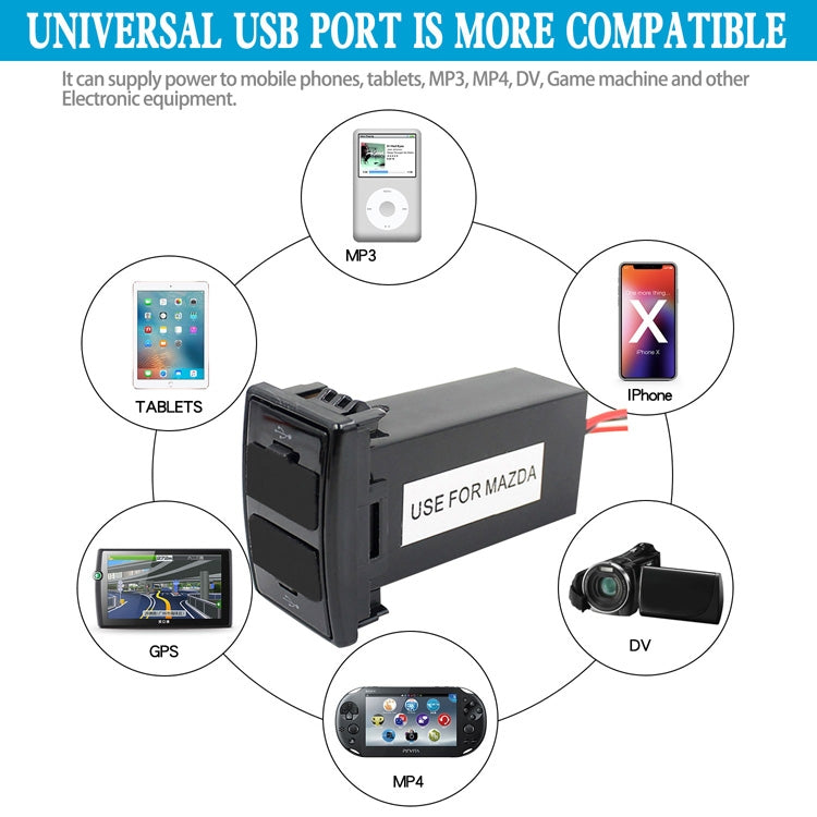 Car DC12V 2.1A Dual USB Port Charger for Mazda