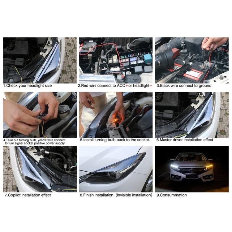 2 PCS 45cm DC12V 5W Ultra-thin Waterproof Car Auto Double Colors Turn Lights / Running Lights SMD-2835 LED Bulbs (Turn Lights: Yellow Light; Running Lights: Blue Light)