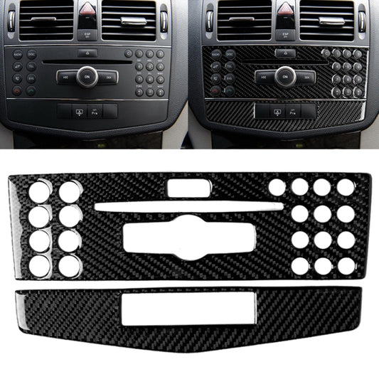 Car Carbon Fiber Center Console Panel Decorative Sticker for Mercedes-Benz W204 C Class 2007-2010