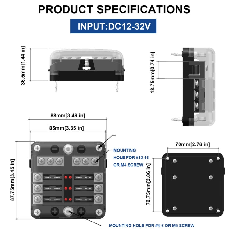 Independent Positive and Negative 1 in 6 Out 6 Way Circuit Blade Fuse Box Fuse Holder Kits with LED Warning Indicator for Auto Car Truck Boat