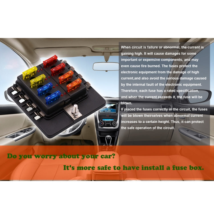 1 in 8 Out Fuse Box PC Terminal Block Fuse Holder Kits with LED Warning Indicator for Auto Car Truck Boat