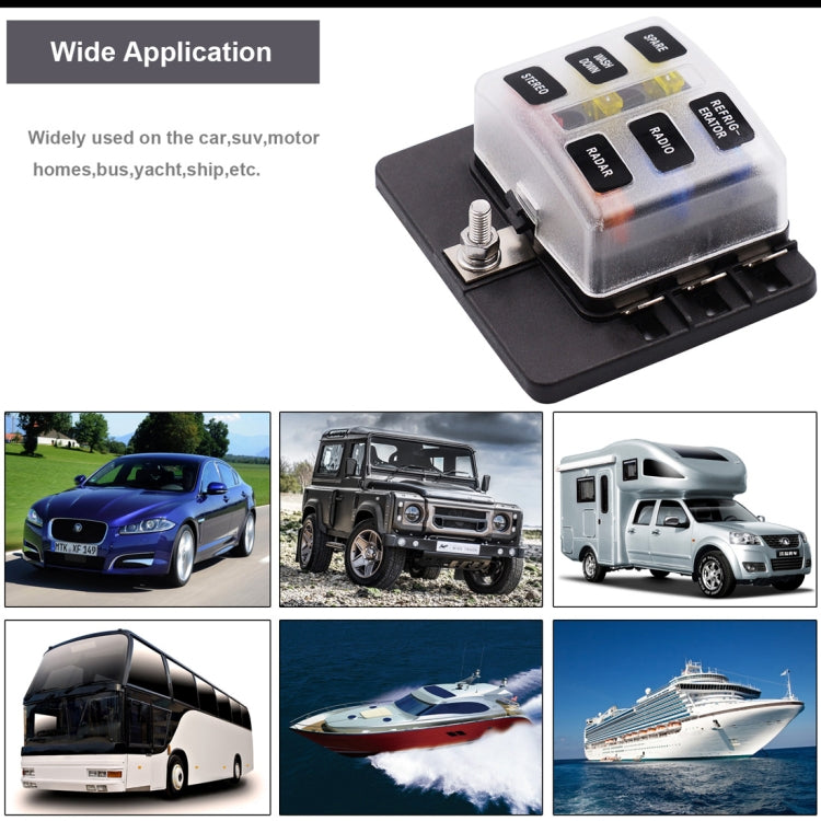 1 in 6 Out Fuse Box PC Terminal Block Fuse Holder Kits with LED Warning Indicator for Auto Car Truck Boat