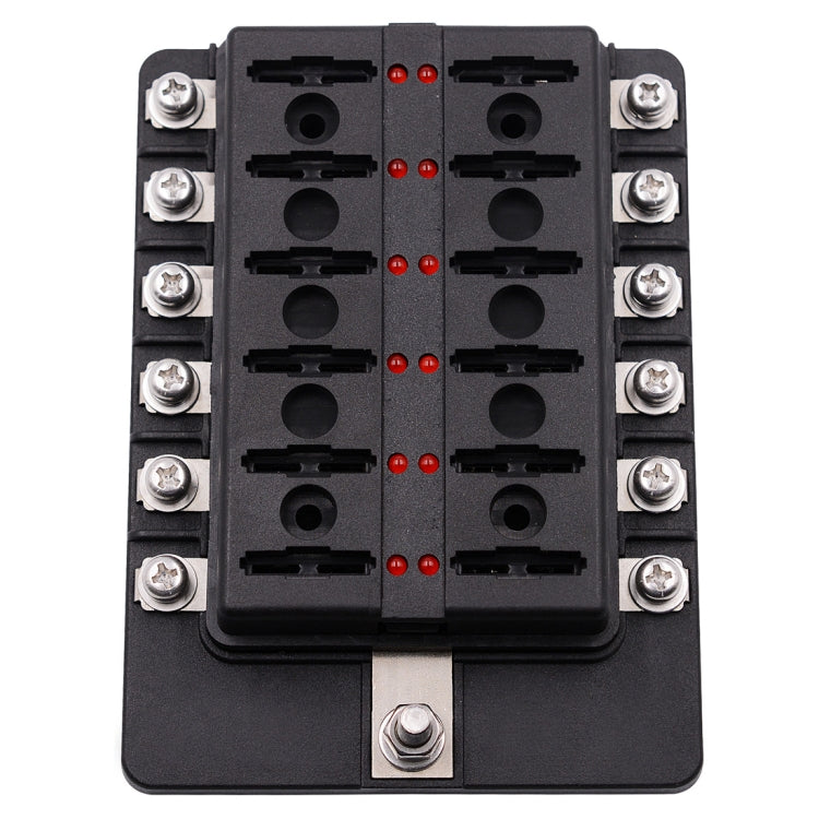 1 in 12 Out Fuse Box Screw Terminal Section Fuse Holder Kits with LED Warning Indicator for Auto Car Truck Boat