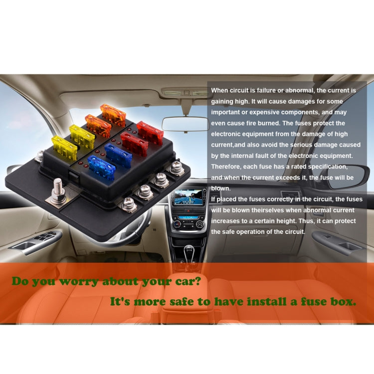 1 in 8 Out Fuse Box Screw Terminal Section Fuse Holder Kits with LED Warning Indicator for Auto Car Truck Boat