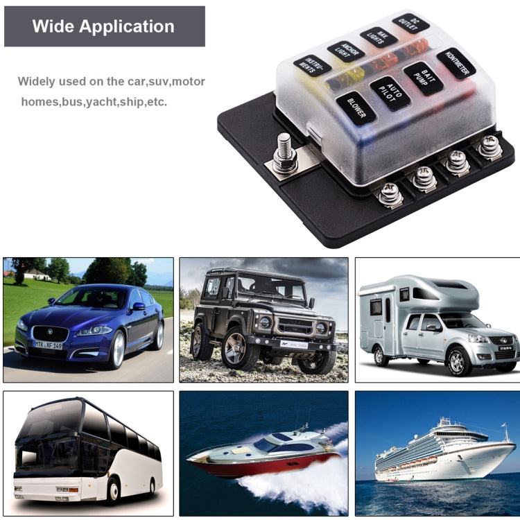 1 in 8 Out Fuse Box Screw Terminal Section Fuse Holder Kits with LED Warning Indicator for Auto Car Truck Boat