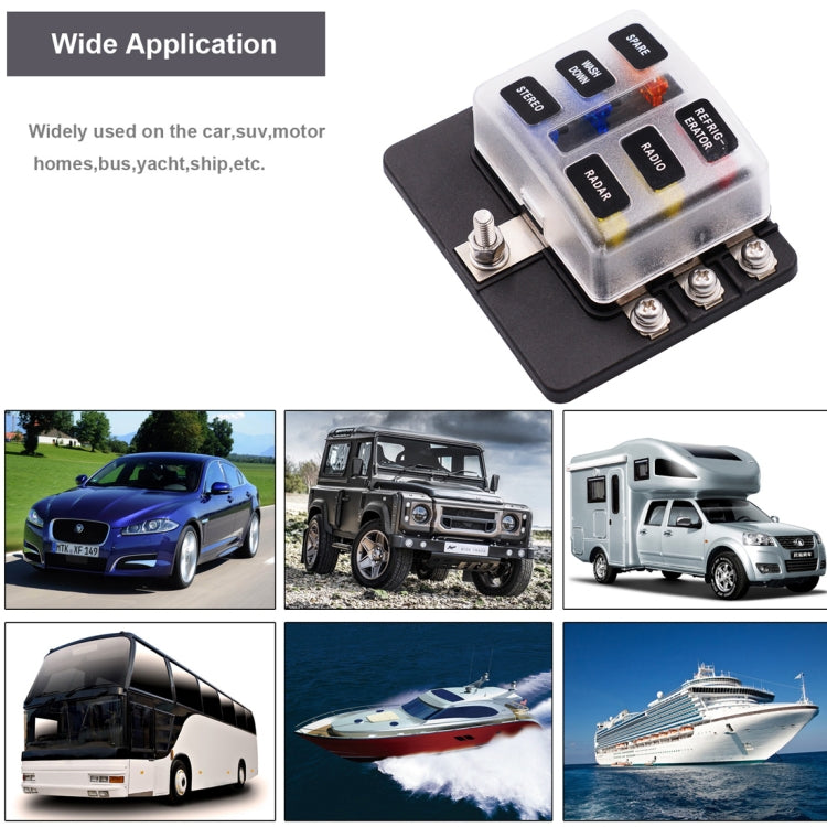 1 in 6 Out 6 Way Circuit Fuse Box Screw Terminal Section Fuse Holder Kits with LED Warning Indicator for Auto Car Truck Boat