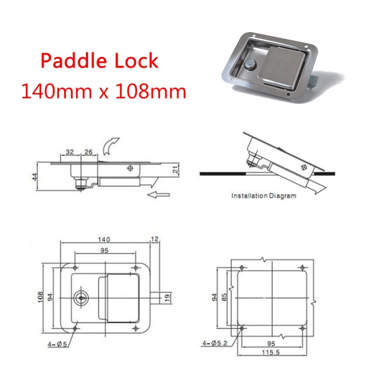 Stainless Steel Tool Box Lock Paddle Latch & Keys for Trailer / Yacht / Truck