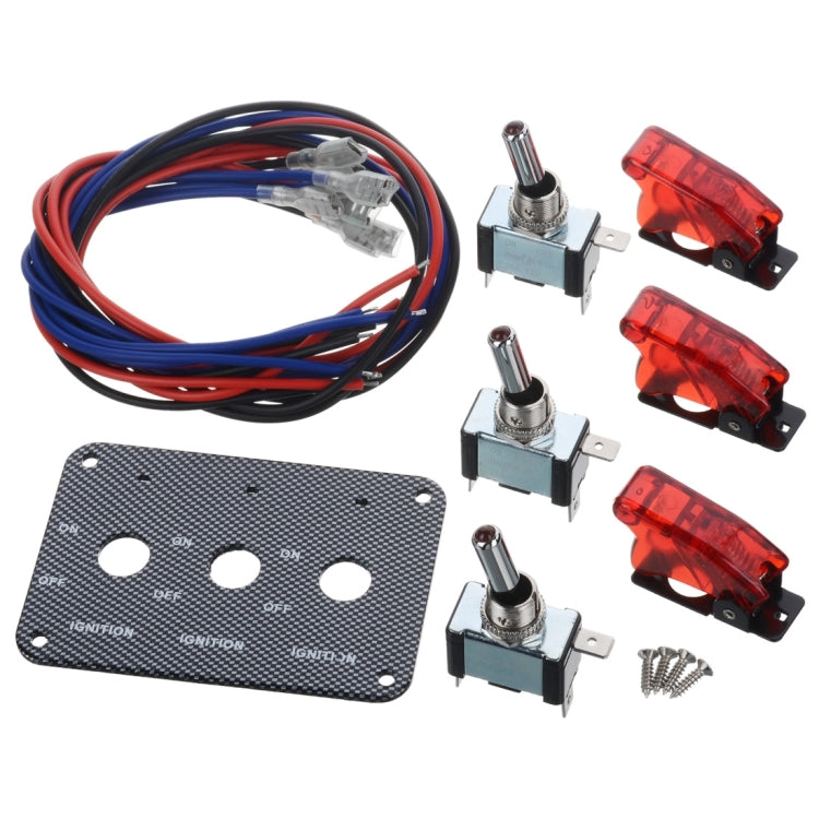 Jtron DV 12V Carbon Fiber Surface Panel Car Toggle Switch with Red LED Indicator