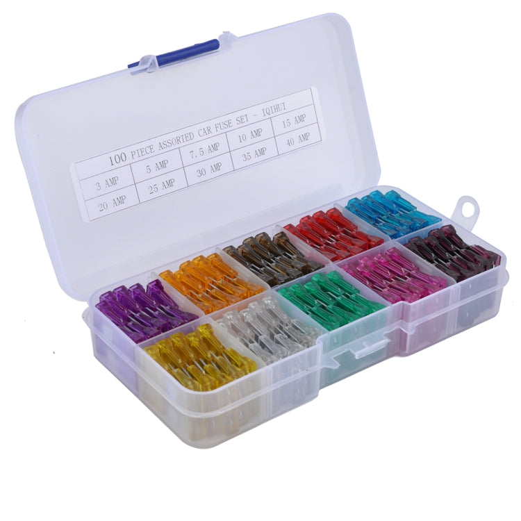 100 PCS Mix Assorted Car Motorcycle Truck Blade Fuse Set 3A 5A 7.5A 10A 15A 20A 25A 30A 35A 40A with Huse Holder