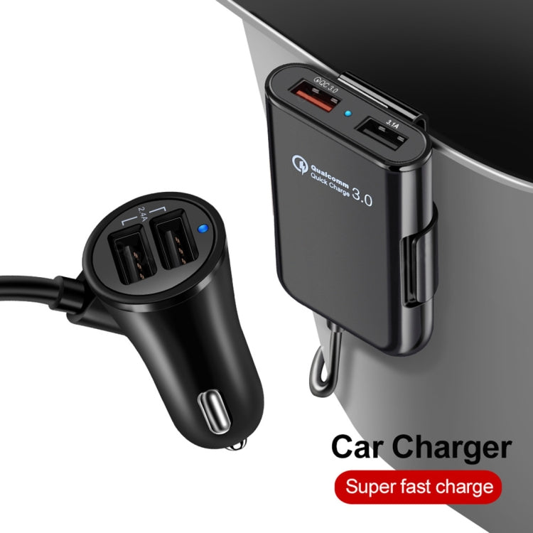 HMQ-C801 1.8m 8A Max 4 Ports USB Car Charger with Extending USB HUB for Front & Back Seat Charging