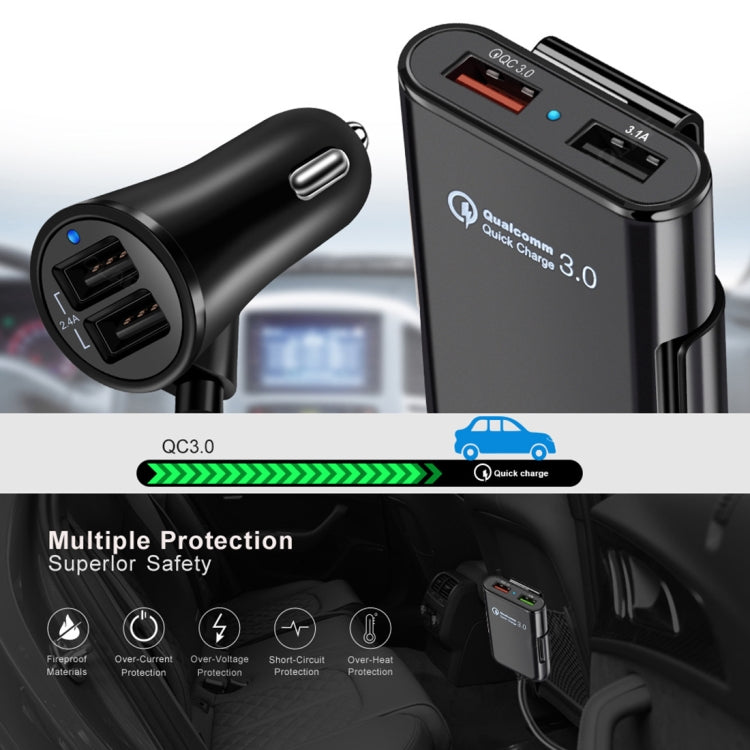HMQ-C801 1.8m 8A Max 4 Ports USB Car Charger with Extending USB HUB for Front & Back Seat Charging
