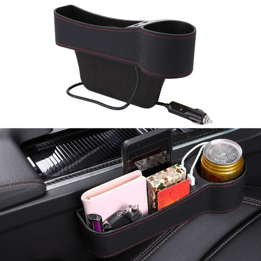 Car Multi-functional Co-pilot Seat Console PU Leather Box Cigarette Lighter Charging Pocket Cup Holder Seat Gap Side Storage Box