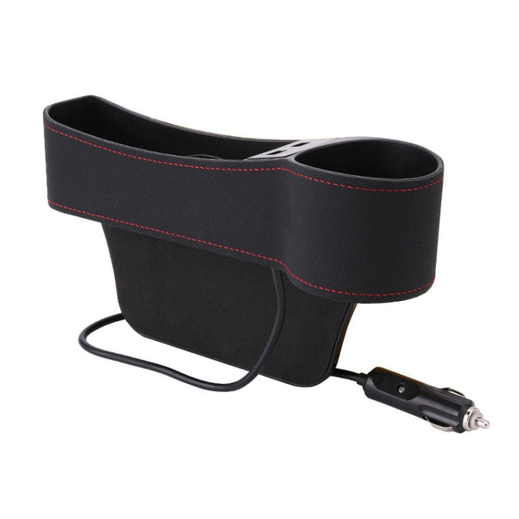 Car Multi-functional Co-pilot Seat Console PU Leather Box Cigarette Lighter Charging Pocket Cup Holder Seat Gap Side Storage Box