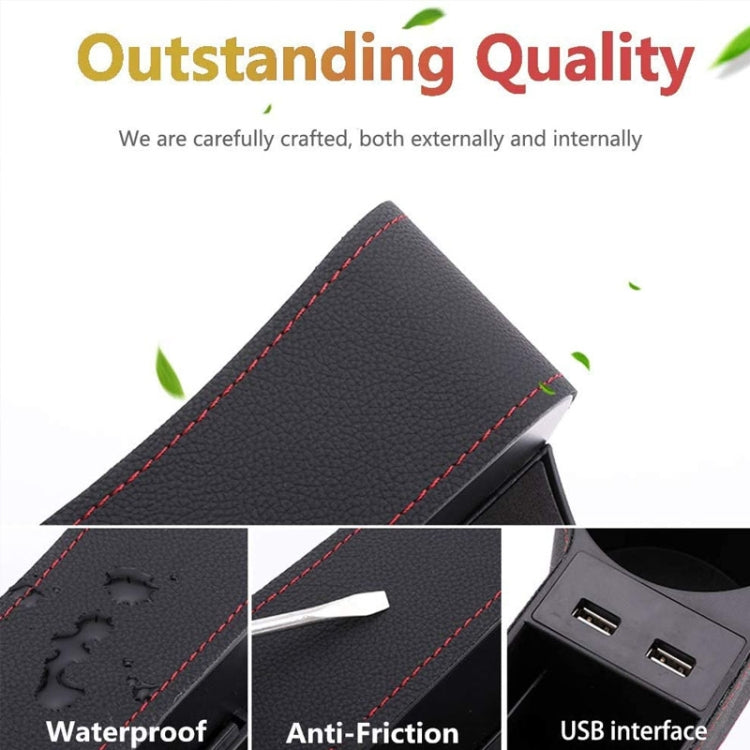 Car Multi-functional Co-pilot Seat Console PU Leather Box Cigarette Lighter Charging Pocket Cup Holder Seat Gap Side Storage Box