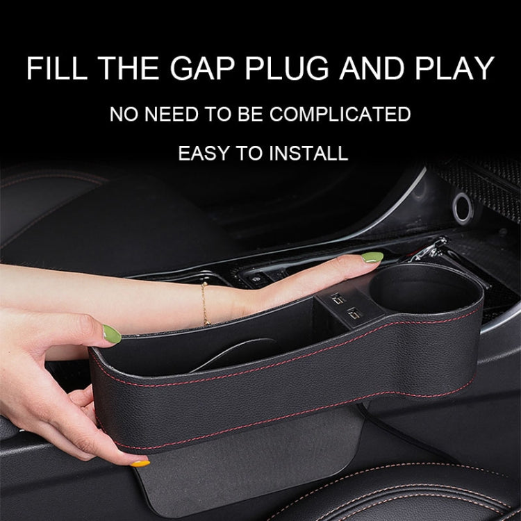 Car Multi-functional Co-pilot Seat Console PU Leather Box Cigarette Lighter Charging Pocket Cup Holder Seat Gap Side Storage Box