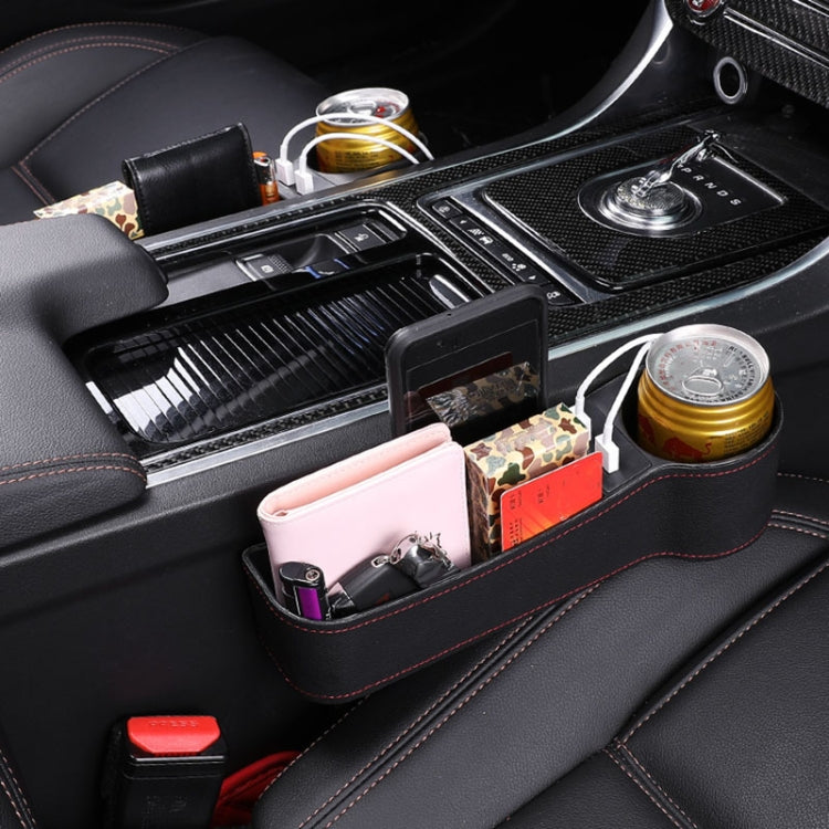 Car Multi-functional Co-pilot Seat Console PU Leather Box Cigarette Lighter Charging Pocket Cup Holder Seat Gap Side Storage Box