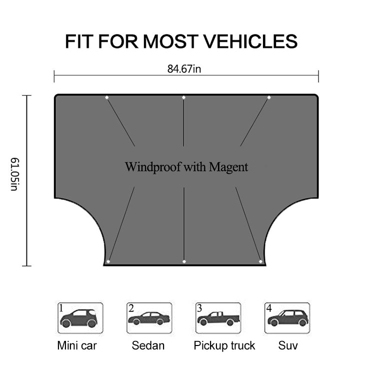 Car 210D Vinyl Glue Oxford Cloth Magnet snow Shield Front Windshield Sunshade Antifreeze Insulation, Size: 215cm x 155cm
