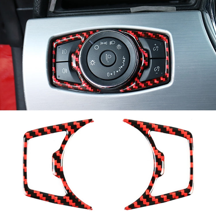 2 in 1 Car Carbon Fiber Headlight Switch Button Frame Decorative Sticker for Ford Mustang 2015-2020