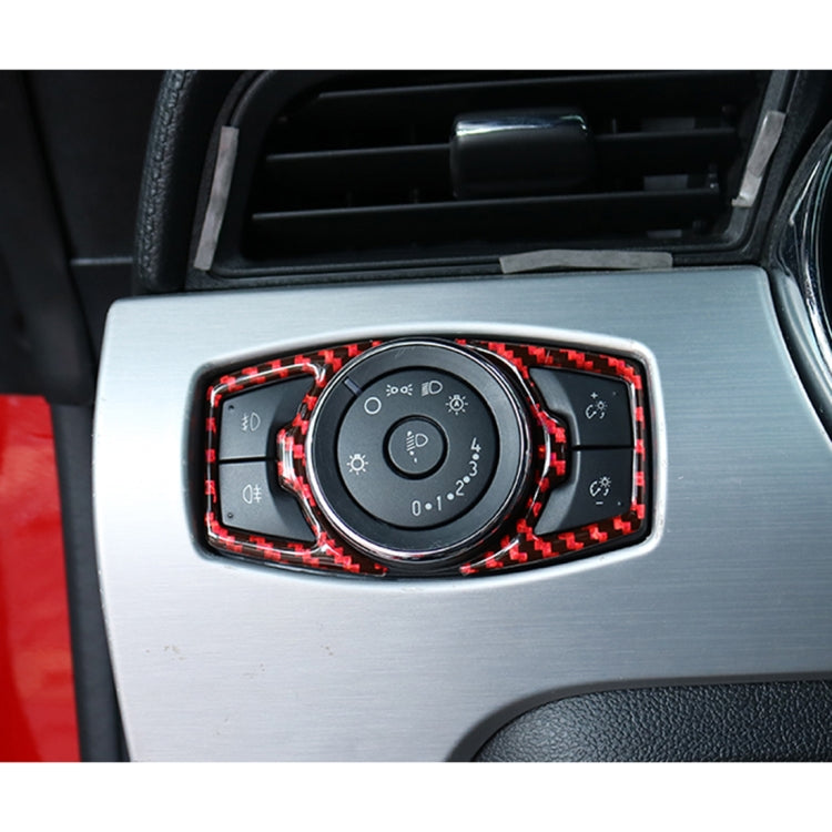 2 in 1 Car Carbon Fiber Headlight Switch Button Frame Decorative Sticker for Ford Mustang 2015-2020