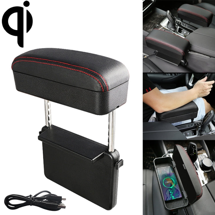 Universal Car Wireless Qi Standard Charger PU Leather Wrapped Armrest Box Cushion Car Armrest Box Mat with Storage Box