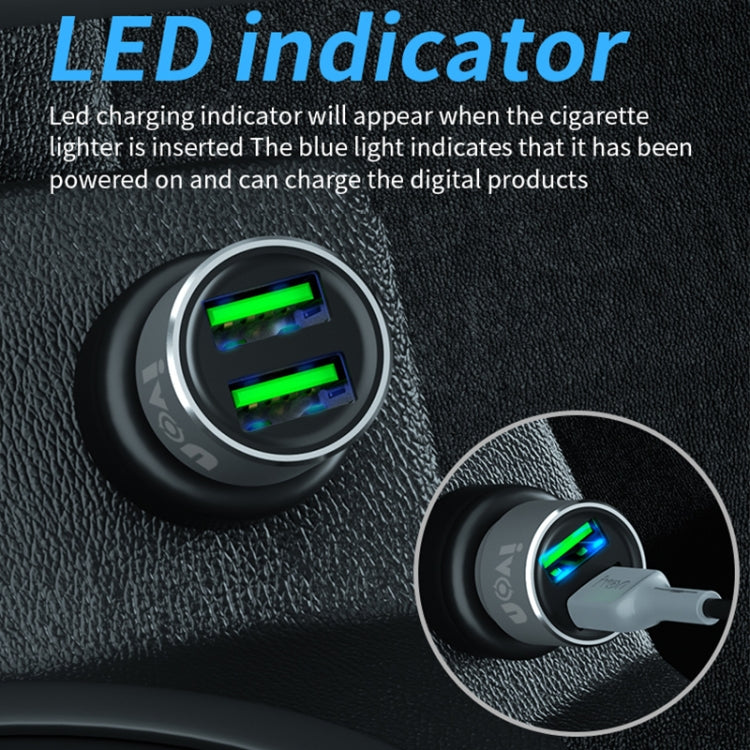IVON CC38 2.4A Dual USB Car Charger + 1m USB to USB-C / Type-C Fast Charge Data Cable Set
