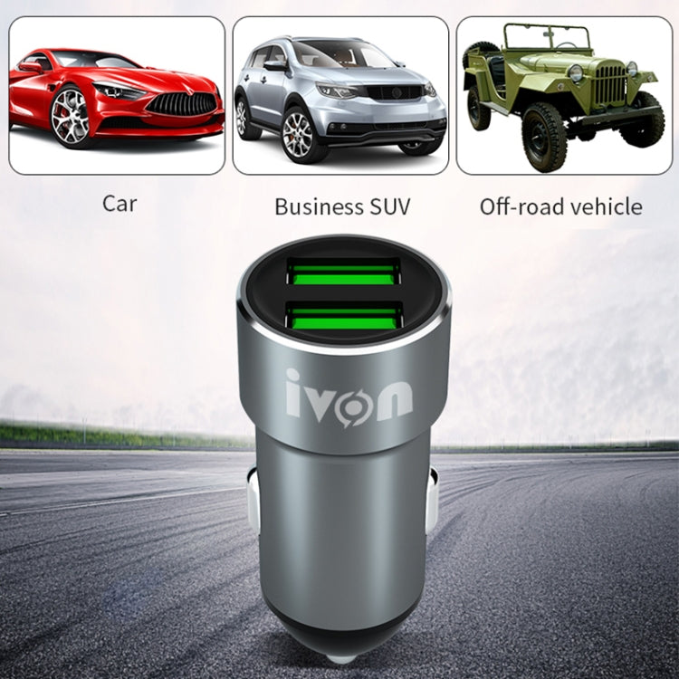 IVON CC38 2.4A Dual USB Car Charger + 1m USB to USB-C / Type-C Fast Charge Data Cable Set