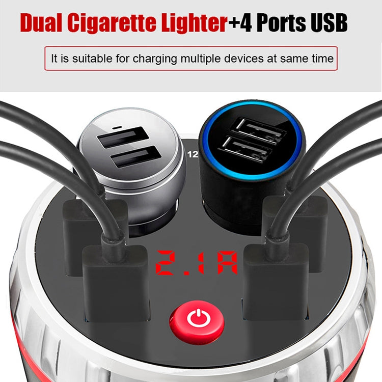 Cup Holder Car Charger Dual Cigarette Lighter 4USB Ports Charger Car MP3 Player