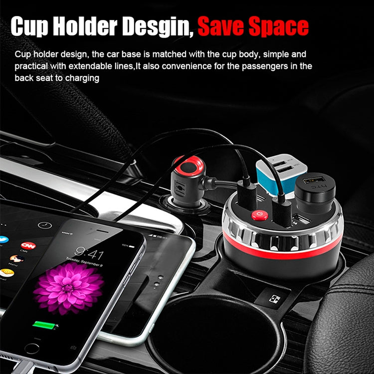 Cup Holder Car Charger Dual Cigarette Lighter 4USB Ports Charger Car MP3 Player