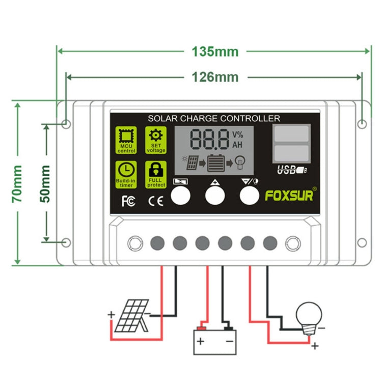 FOXSUR 20A Solar Charge Controller 12V / 24V Automatic Identification Controller