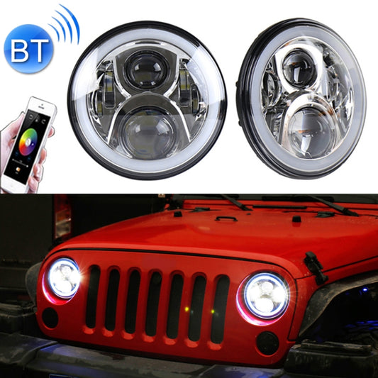 2 PCS 7 inch DC12V 6000K-6500K 50W Car LED Headlight Cree Lamp Beads for Jeep Wrangler / Harley, Support APP + Bluetooth Control