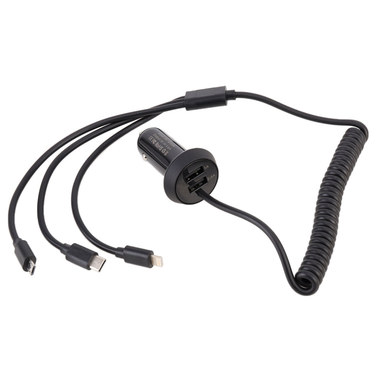 Universal Car 3 in 1 Quick Charger Dual Port USB Charger Power Outlet Adapter, Cable Length: 55cm