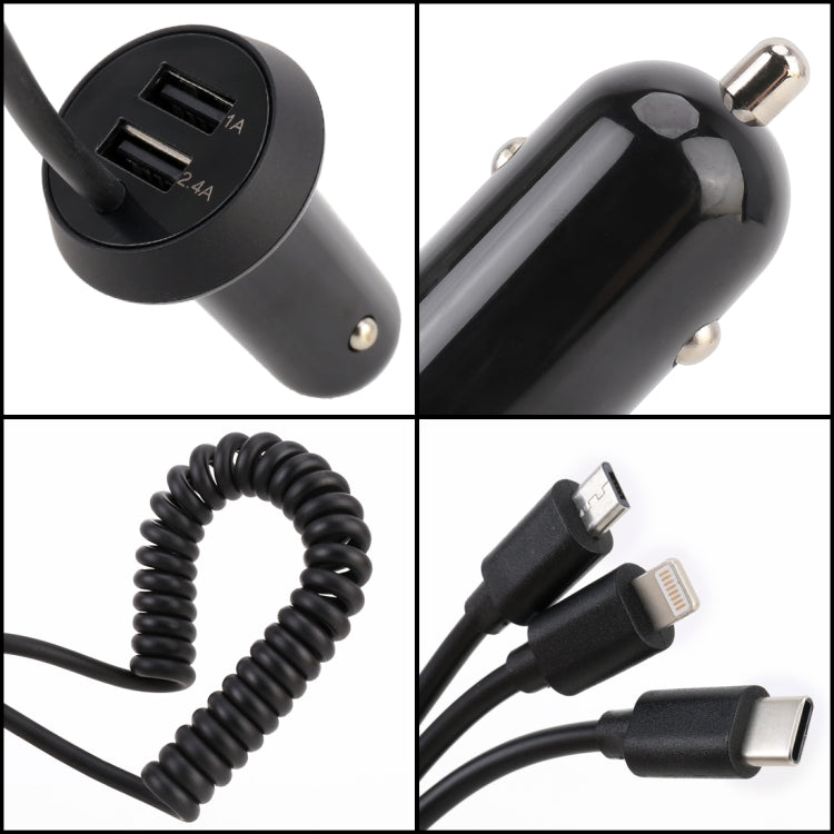 Universal Car 3 in 1 Quick Charger Dual Port USB Charger Power Outlet Adapter, Cable Length: 55cm