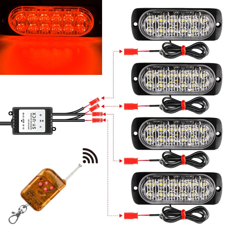 DC12V-24V / 18W 4 in 1 Front Grille Emergency Strobe Flash Warning Light Pickup 12LEDs Side Light Wireless Control 16 Modes