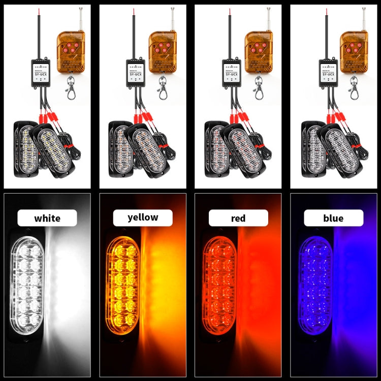 DC12V-24V / 18W 4 in 1 Front Grille Emergency Strobe Flash Warning Light Pickup 12LEDs Side Light Wireless Control 16 Modes
