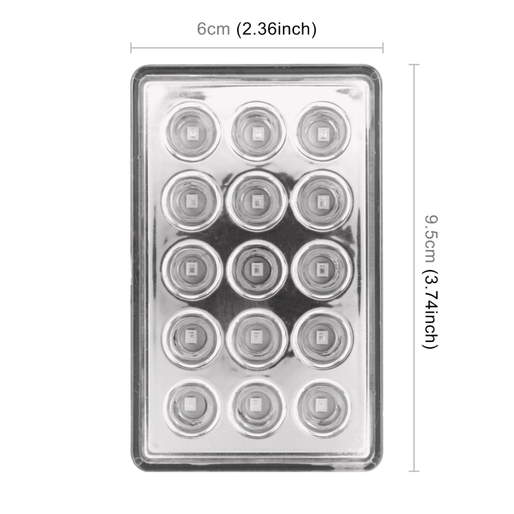 DC12V 1W Car Square Highlight Brake Lights Reversing Light with 15LEDs SMD-3528