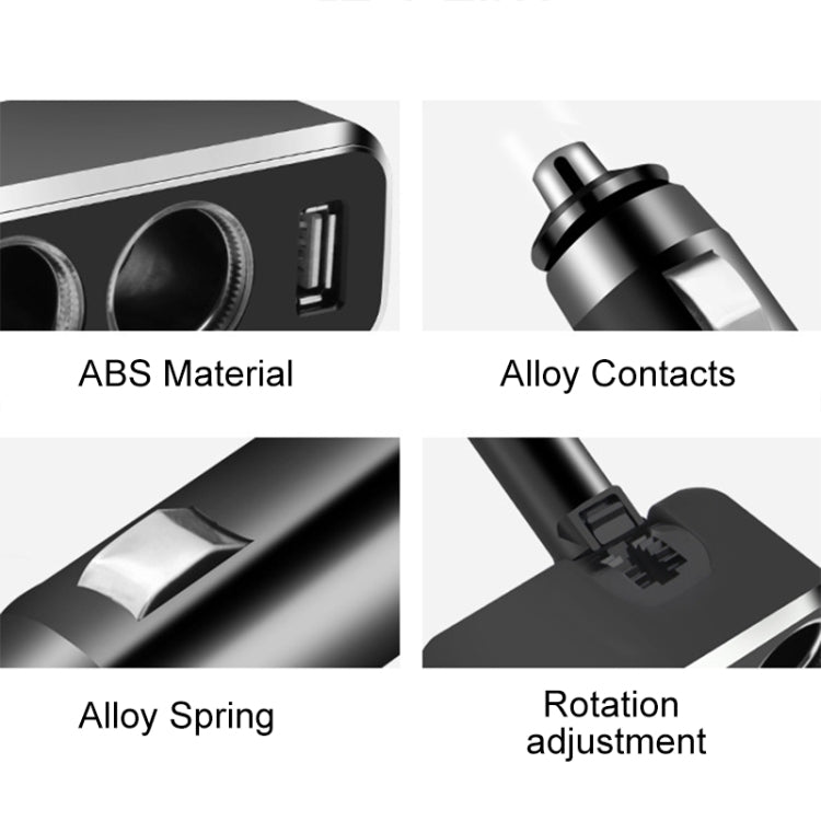 SHUNWEI SD-1909 80W 0.8A Car 2 in 1 USB Charger 90 Degree Free Rotation Cigarette Lighter