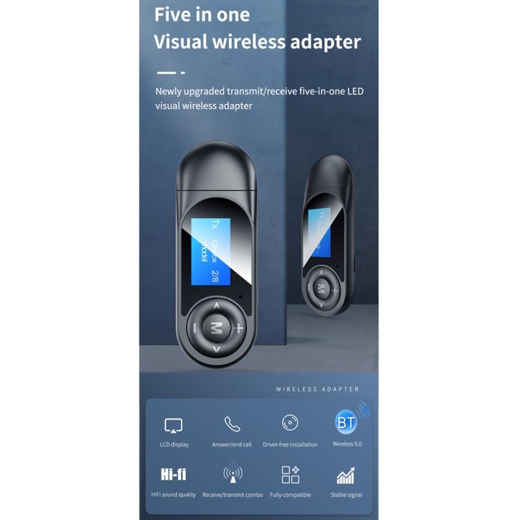 T-13 Bluetooth 5.0 LCD Digital Display Bluetooth Adapter Receiver Transmitter