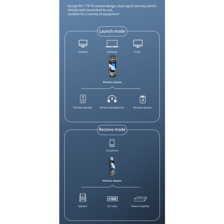 T-13 Bluetooth 5.0 LCD Digital Display Bluetooth Adapter Receiver Transmitter