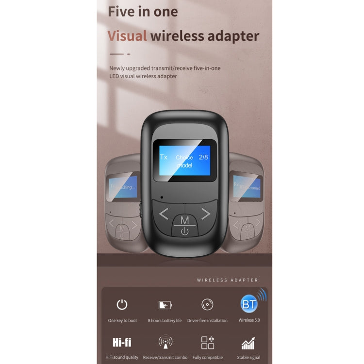 T-14 Bluetooth 5.0 2 In 1 LCD Digital Display Bluetooth Adapter Receiver Transmitter