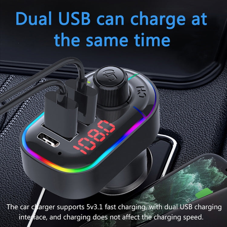 C12 Multifunctional Car Dual USB Charger Bluetooth FM Transmitter with Atmosphere Light