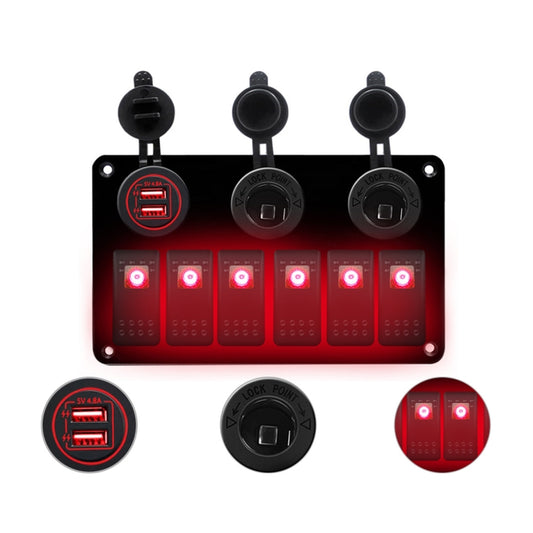 Multi-functional Combination Switch Panel 12V / 24V 6 Way Switches + Dual USB Charger for Car RV Marine Boat, 6 Way (Red Light), 6 Way (Blue Light), 6 Way (Green Light)