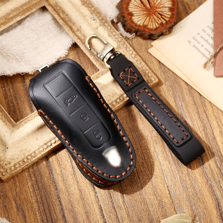 Hallmo Car Cowhide Leather Key Protective Cover Key Case for Porsche Macan 718 2021 A Style