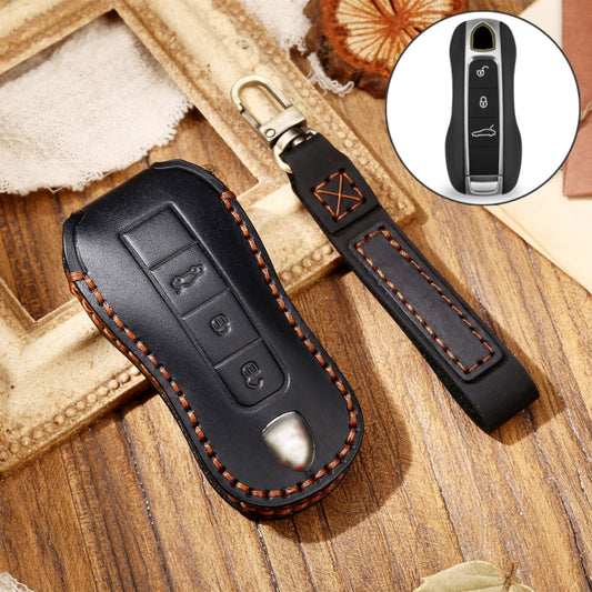 Hallmo Car Cowhide Leather Key Protective Cover Key Case for Porsche Macan 718 2021 B Style